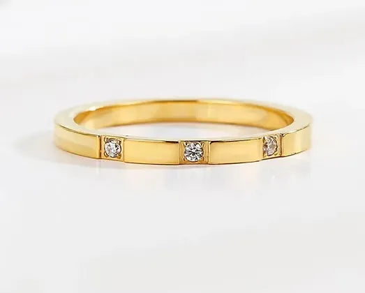 Mahi 3 Stone 2MM Band Ring | Waterproof 18k Gold