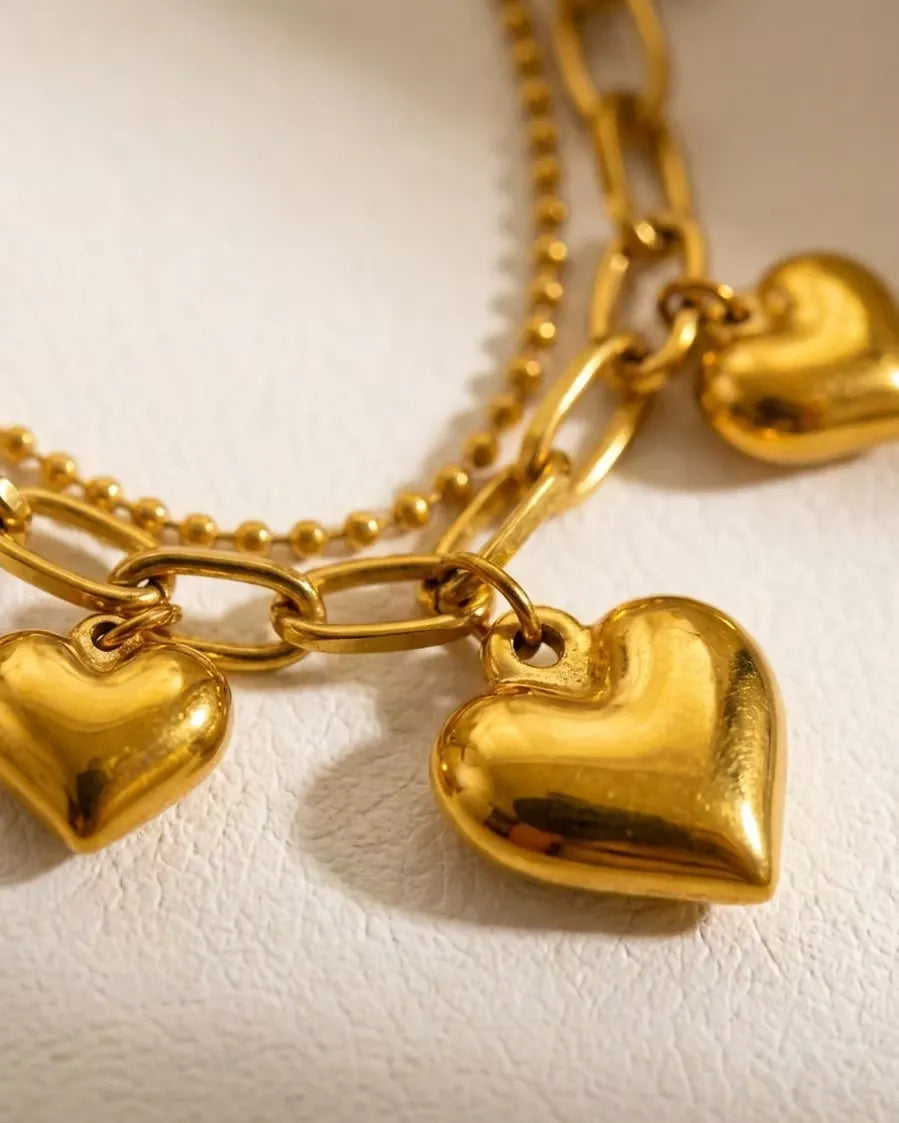 Eira Heart Charms Necklace | Waterproof 18k Gold