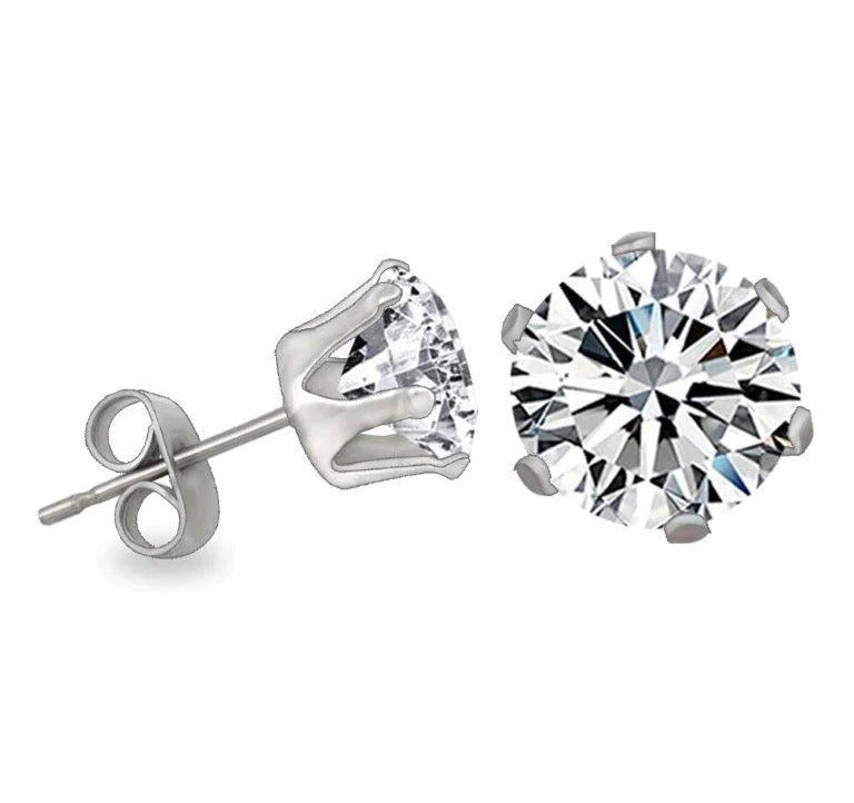 Luna Round Cut Solitaire CZ Studs | Waterproof 18k Gold & Silver 10MM