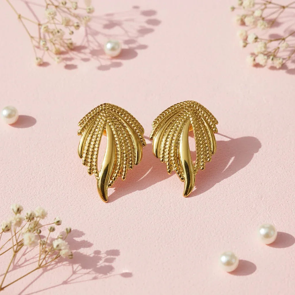 Cressida Frond Stud Earrings | Waterproof 18k Gold