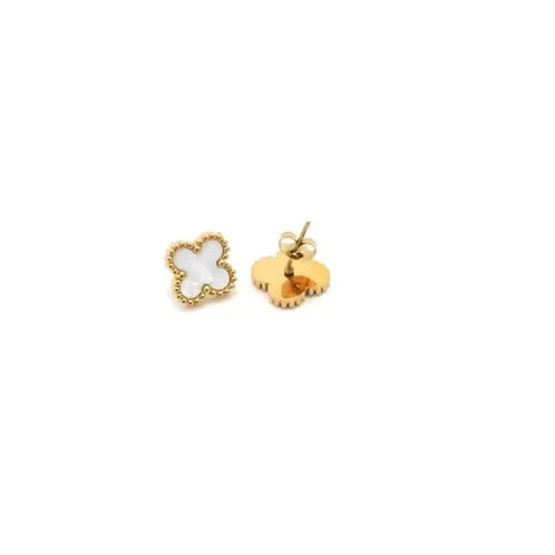 Alora Four-Leaf White Clover Stud Earrings | Waterproof 18k Gold