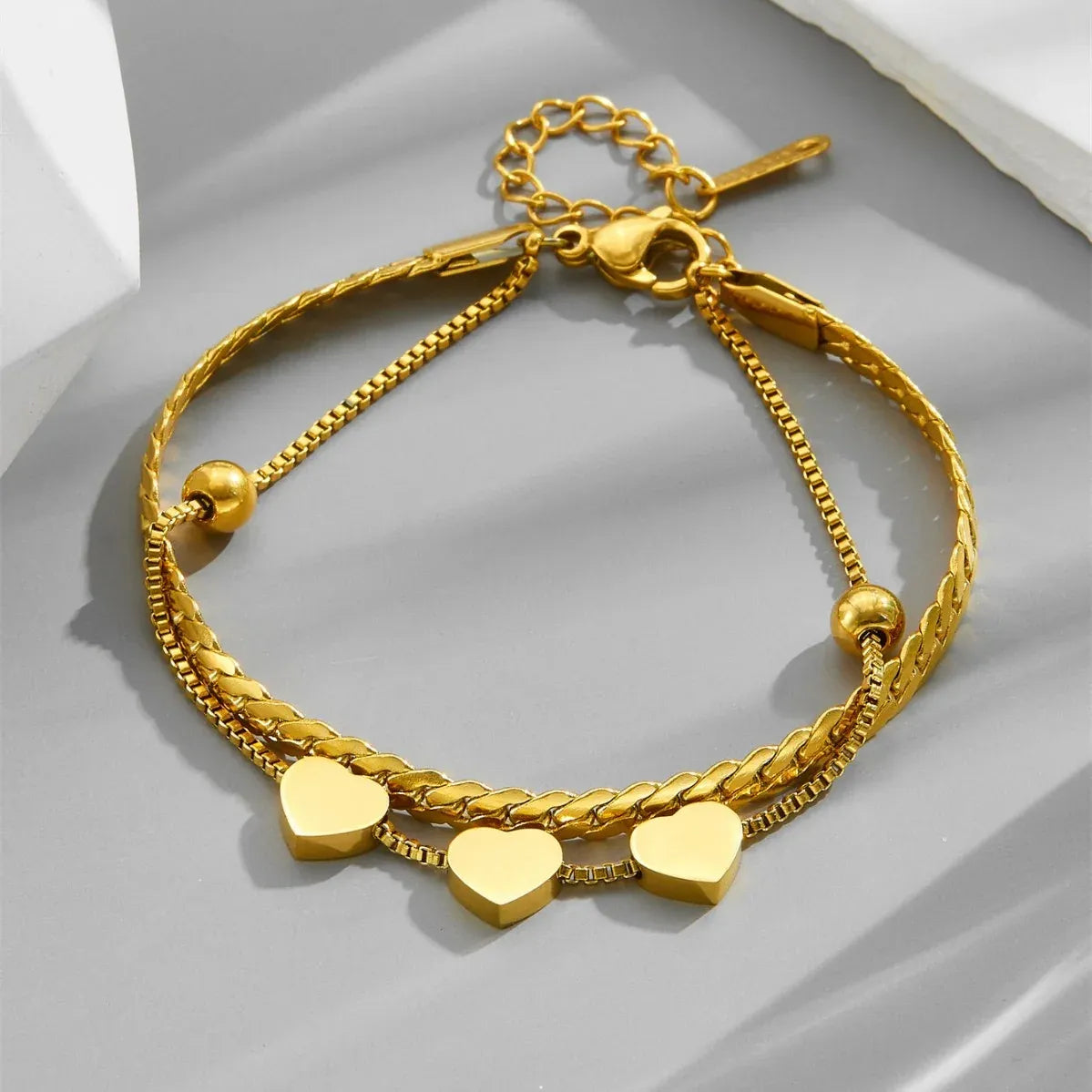 Bayla Heart Trio Double Chain Bracelet | Waterproof 18k Gold