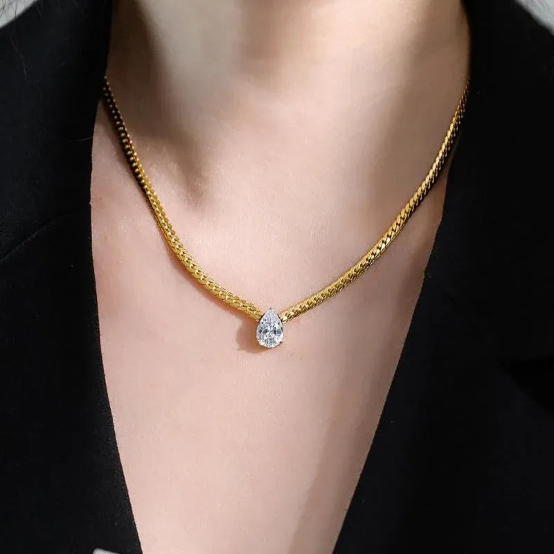Alison Pear Cut Solitaire Necklace | Waterproof 18k Gold