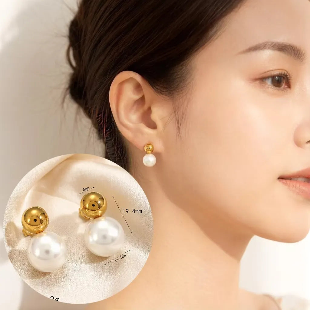 Brielle Ball Pearl Stud Earrings | Waterproof 18k Gold