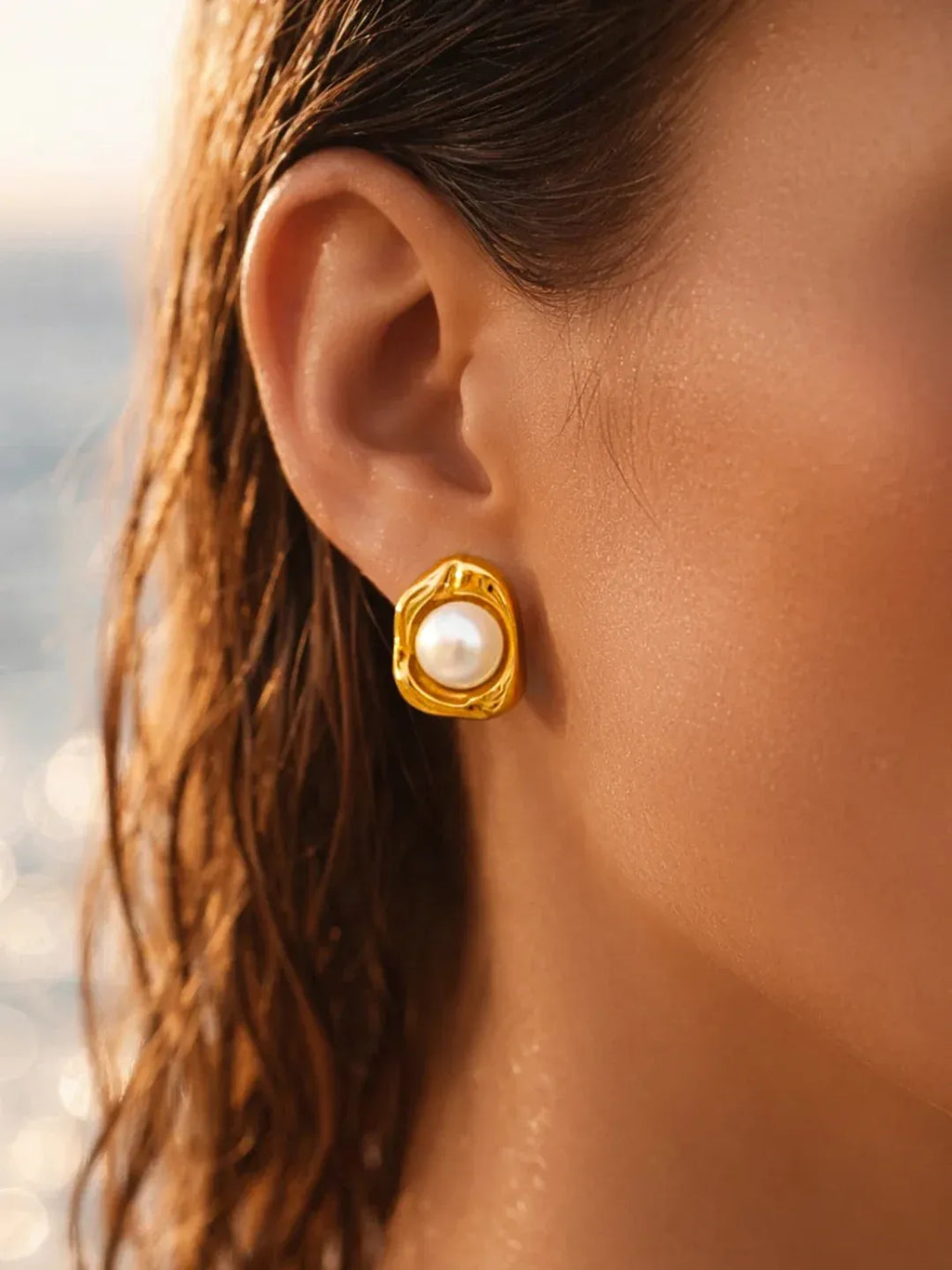 Blaire Pearl Stud Earrings | Waterproof 18k Gold