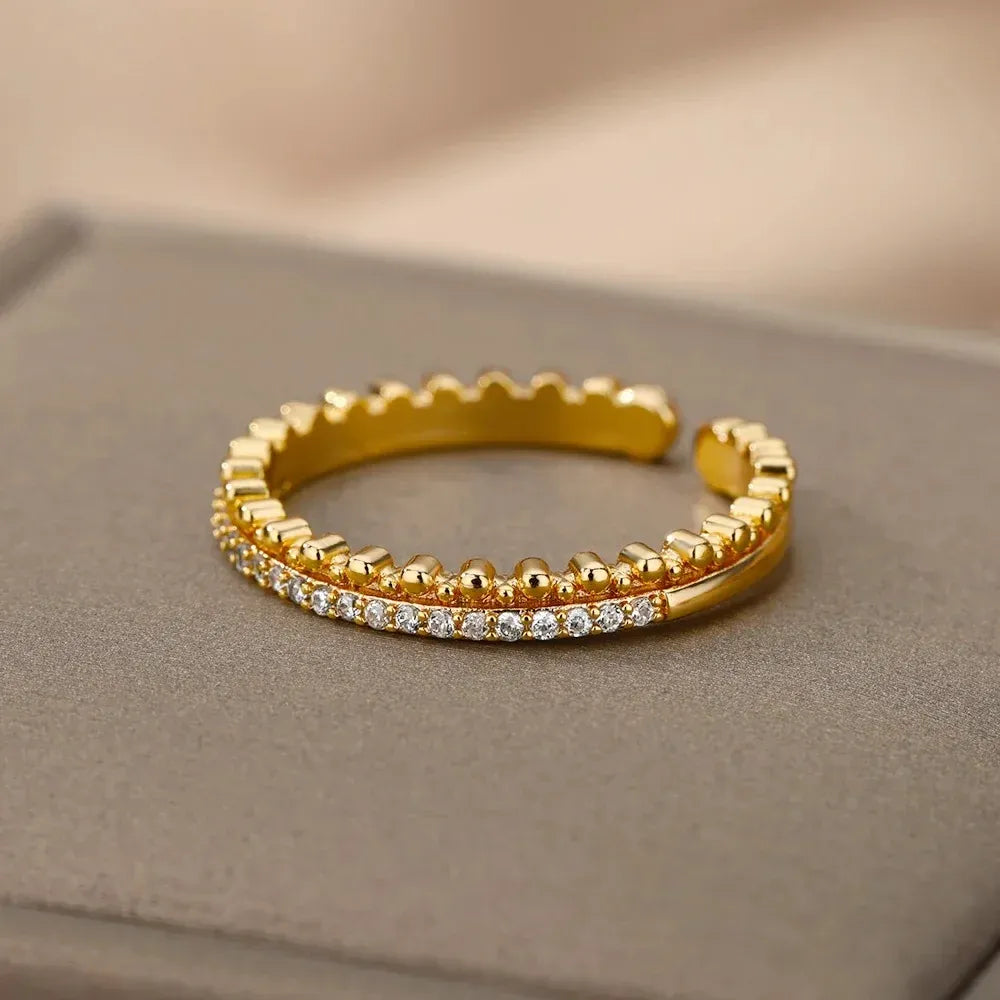 Clara Beaded Crystal Open Ring | Waterproof 18k Gold