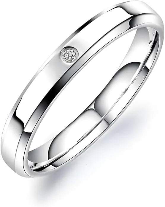 Esha Single Stone 4MM Band Ring | Waterproof Silver