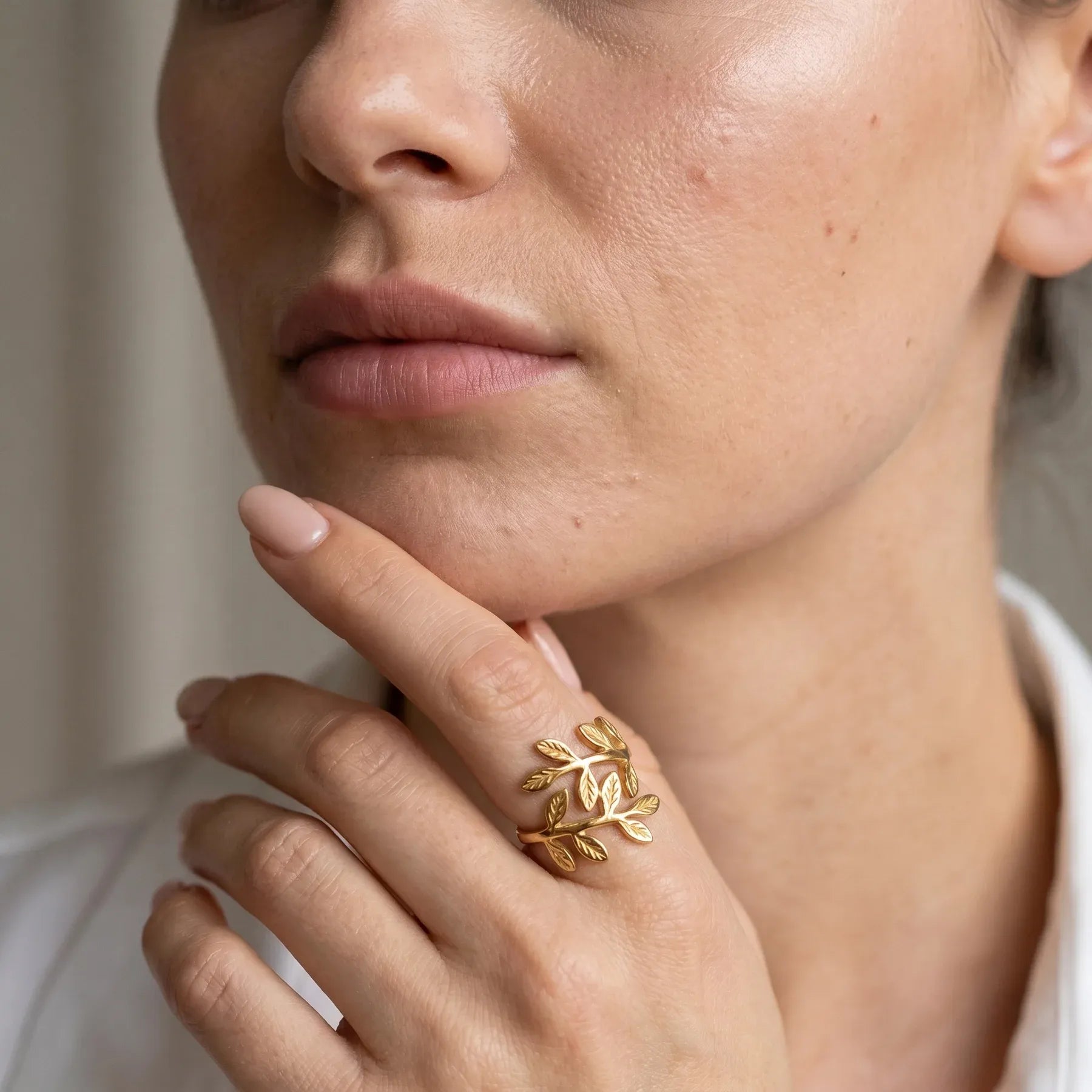 Amara Olive Branch Open Ring | Waterproof 18k Gold