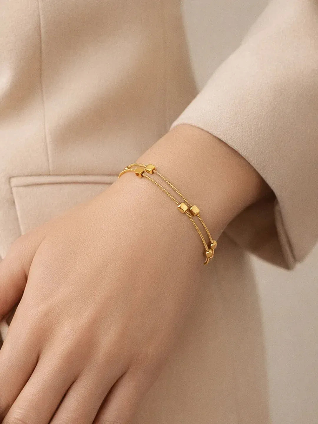 Elyra Cube Station Double Layered Bracelet | Waterproof 18k Gold