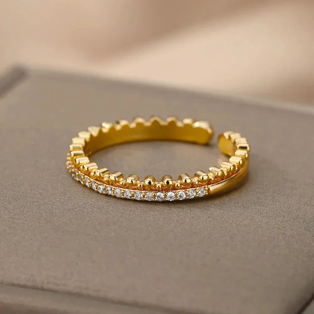 Clara Beaded Crystal Open Ring | Waterproof 18k Gold