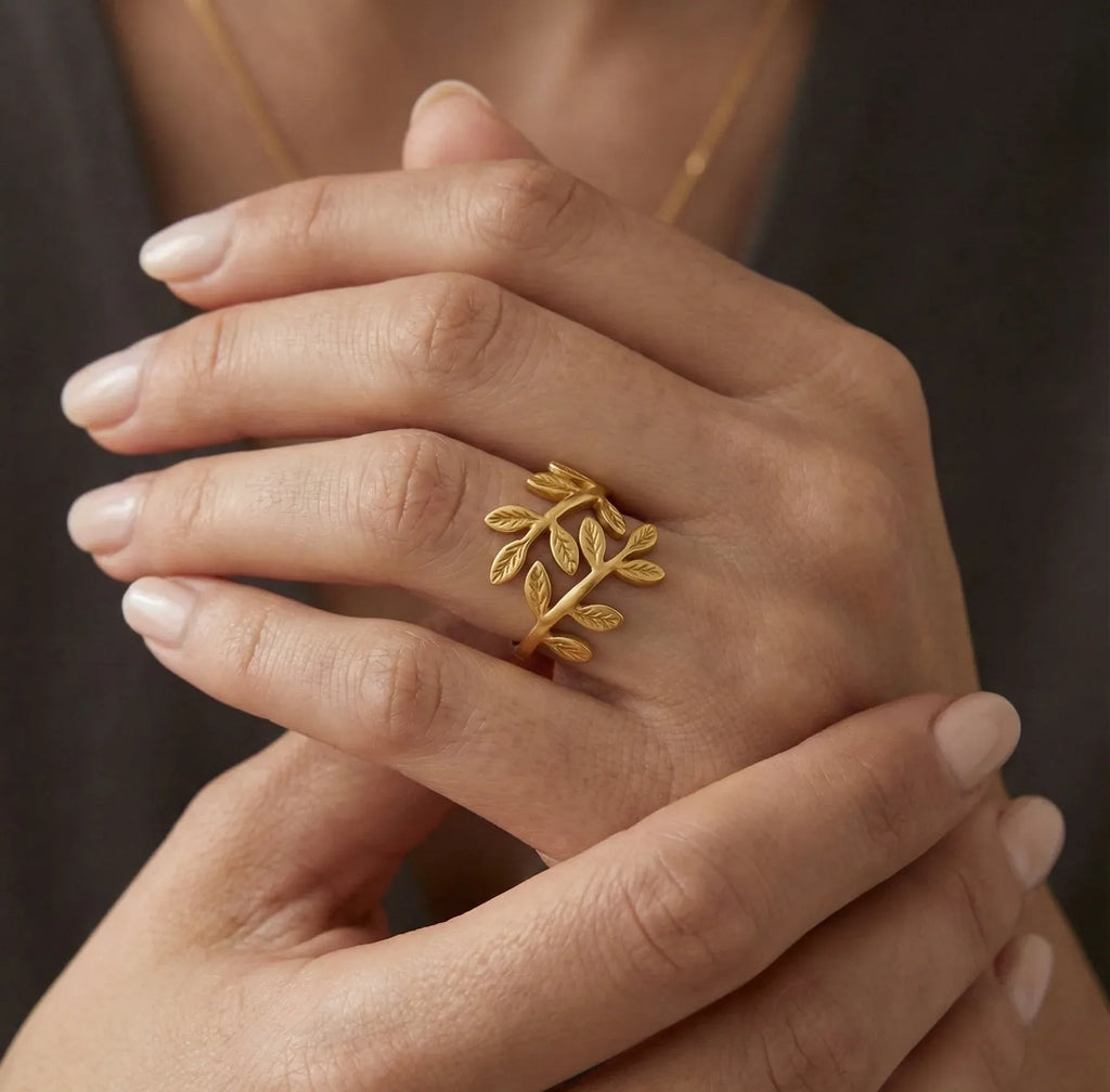 Amara Olive Branch Open Ring | Waterproof 18k Gold