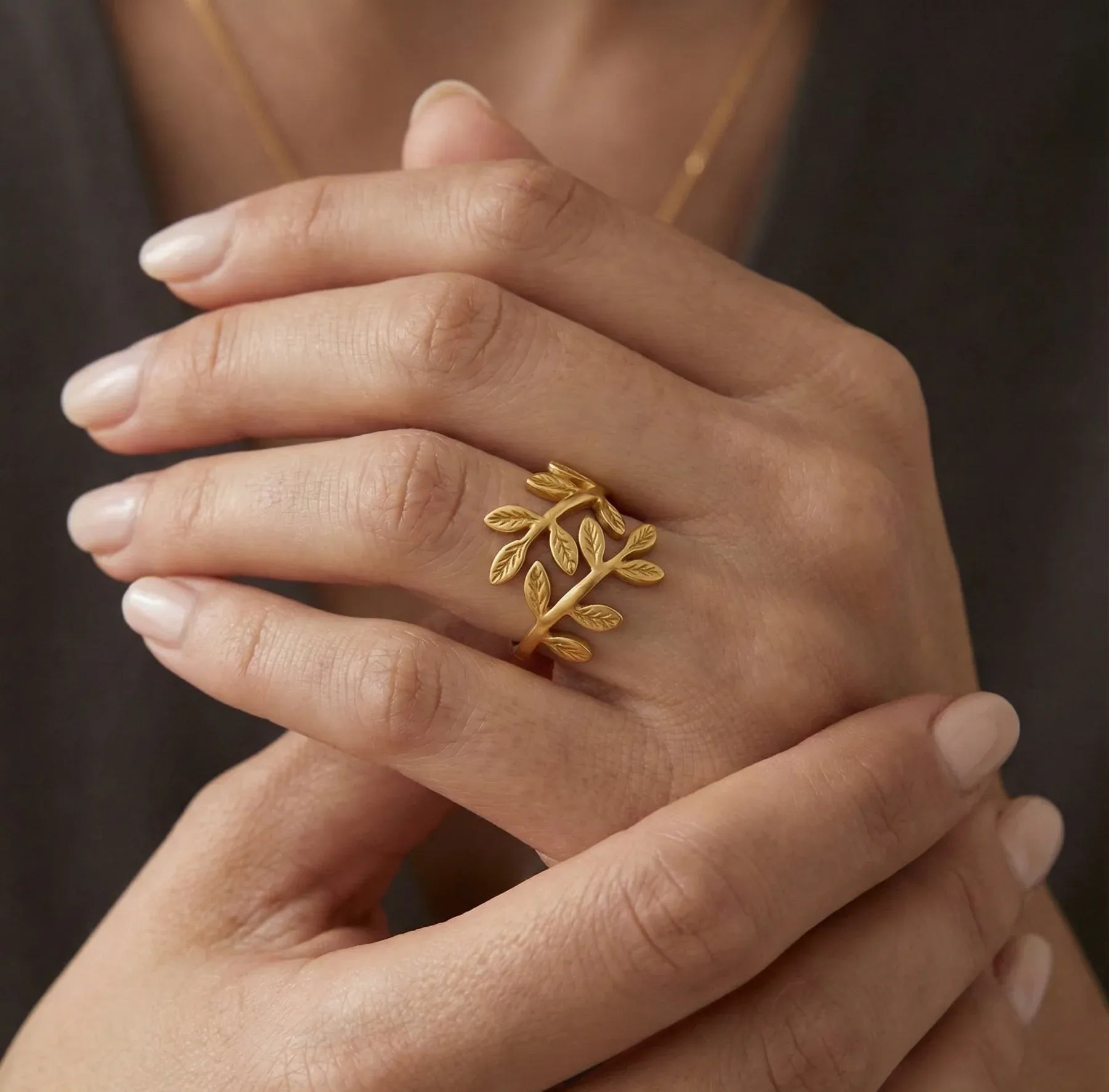 Amara Olive Branch Open Ring | Waterproof 18k Gold