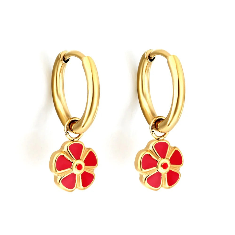 Icon Six Petal Flower Huggie Hoops