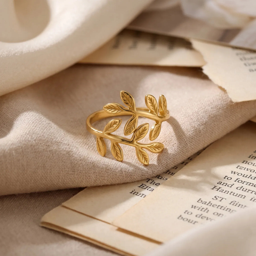 Amara Olive Branch Open Ring | Waterproof 18k Gold