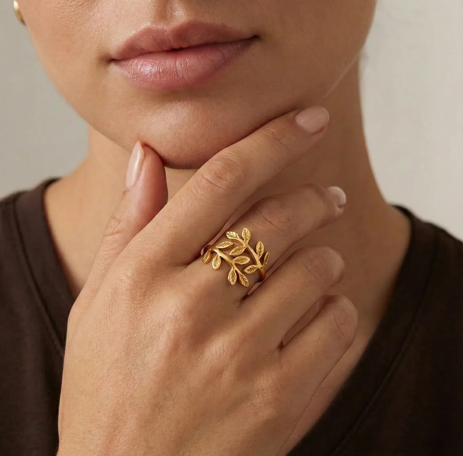 Amara Olive Branch Open Ring | Waterproof 18k Gold