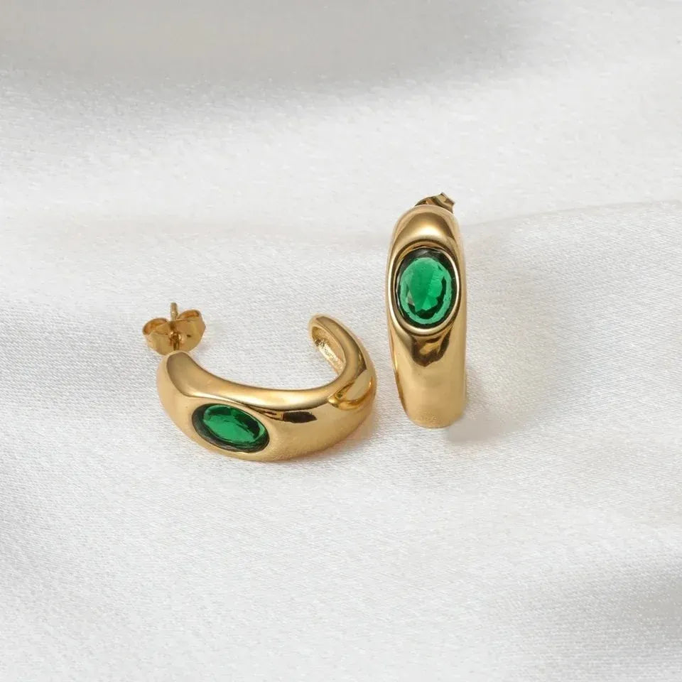 Azure Emerald Green Hoop Earrings | Waterproof 18k Gold
