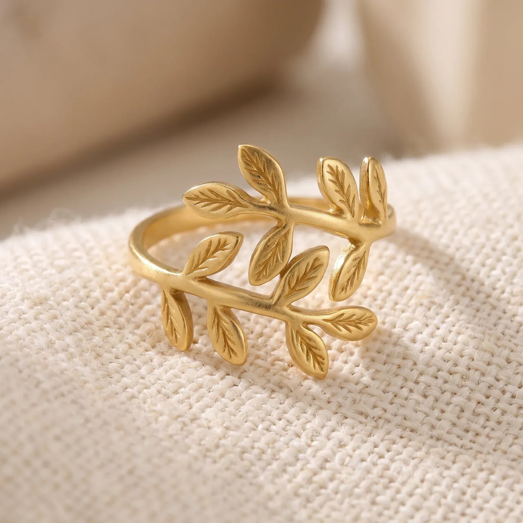 Amara Olive Branch Open Ring | Waterproof 18k Gold