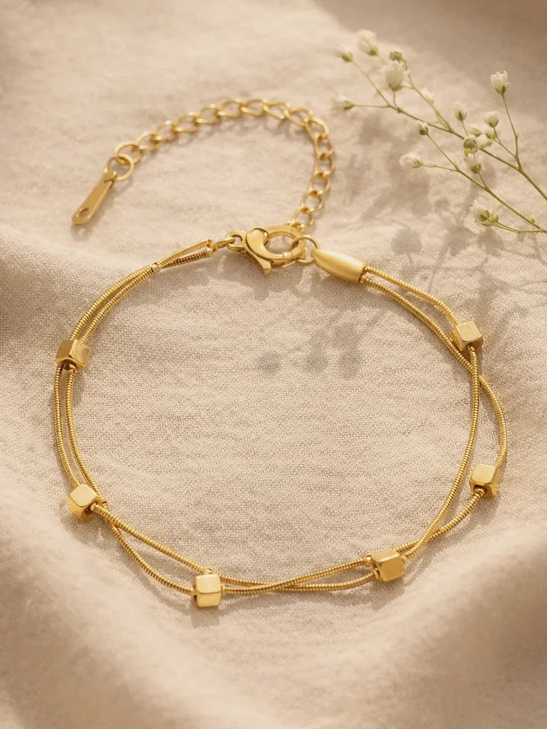 Elyra Cube Station Double Layered Bracelet | Waterproof 18k Gold