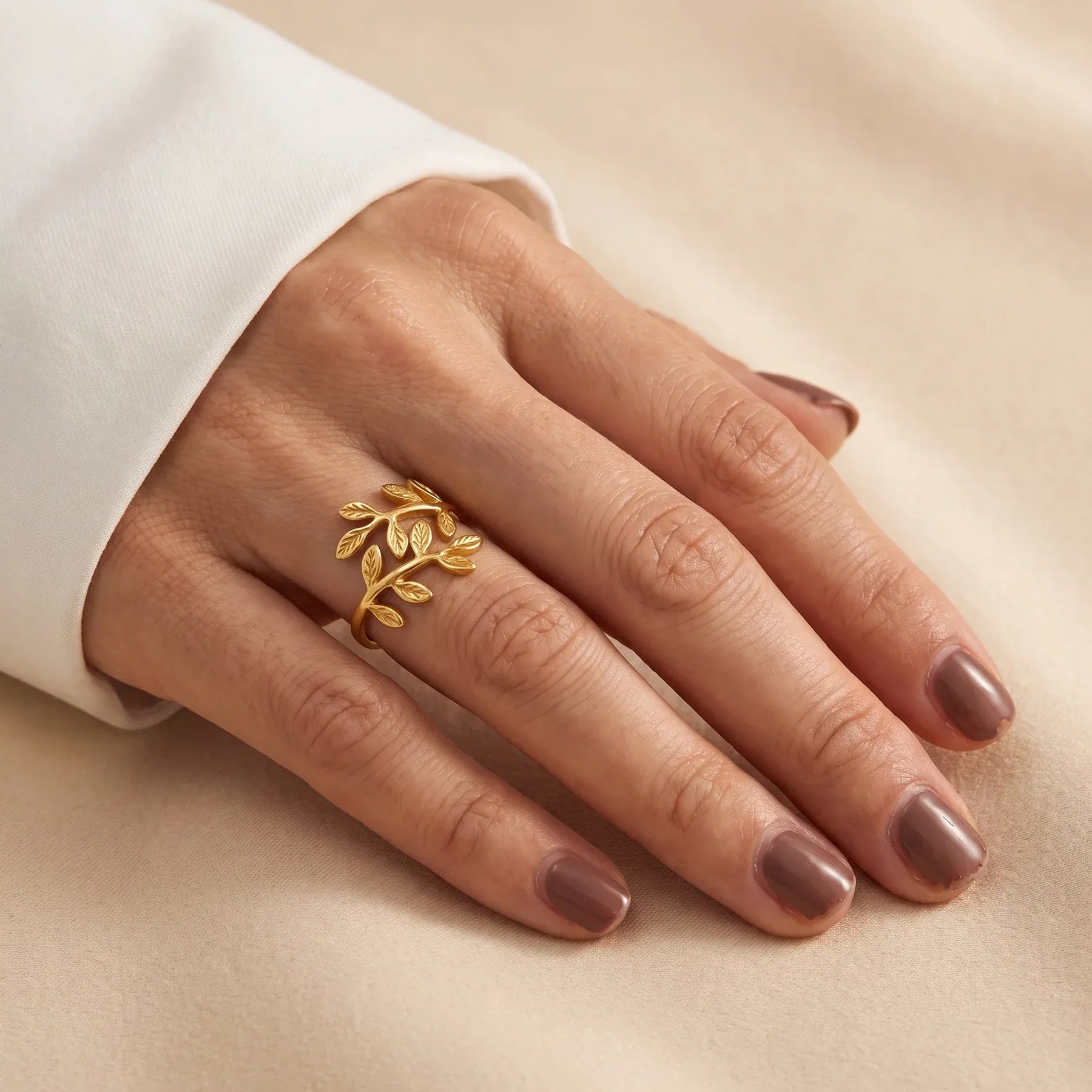 Amara Olive Branch Open Ring | Waterproof 18k Gold