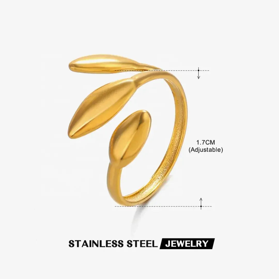 Alina 3 Leaves Open Ring | Waterproof 18k Gold