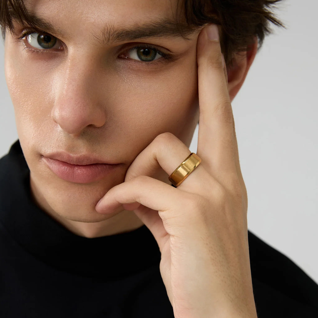 Faye Brushed Plain 8MM Band Ring | Waterproof 18k Gold