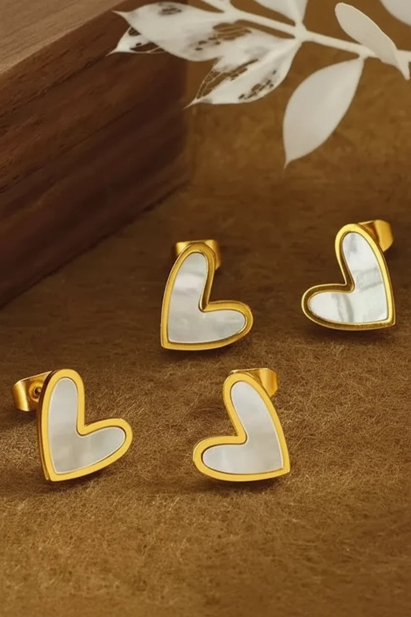 Belami Mother of Pearl Heart Stud Earrings | Waterproof 18k Gold