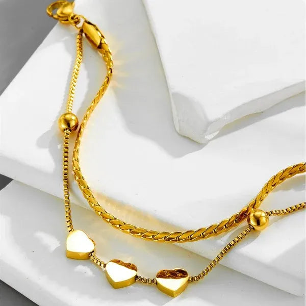 Bayla Heart Trio Double Chain Bracelet | Waterproof 18k Gold