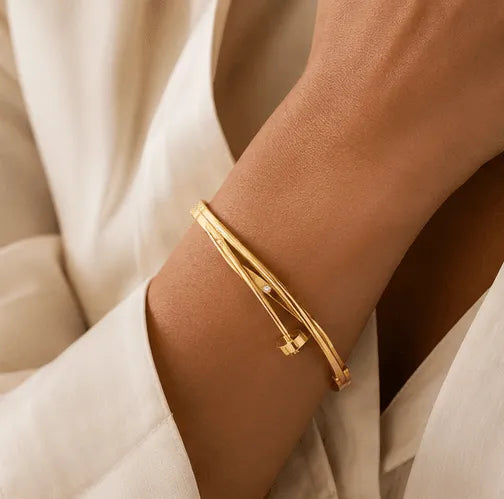 Kiki Crystal Nail Hinged Bangle Bracelet | Waterproof 18k Gold & Silver