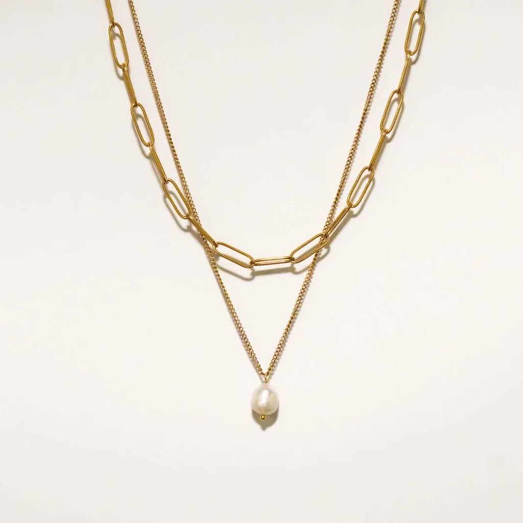 Arctur Pearl Double Chain Necklace | Waterproof 18k Gold