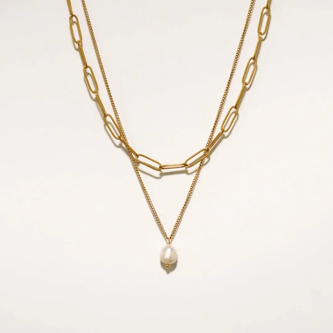 Arctur Pearl Double Chain Necklace | Waterproof 18k Gold