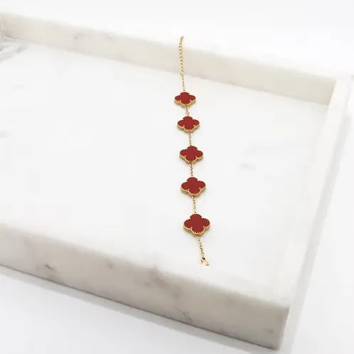 Alora Four-Leaf Red Clover Bracelet | Waterproof 18k Gold