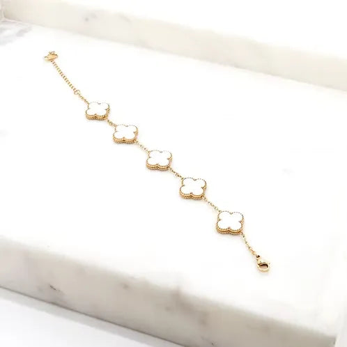 Alora Four-Leaf White Clover Bracelet | Waterproof 18k Gold