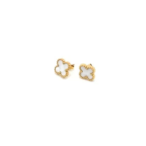 Alora Four-Leaf White Clover Stud Earrings | Waterproof 18k Gold