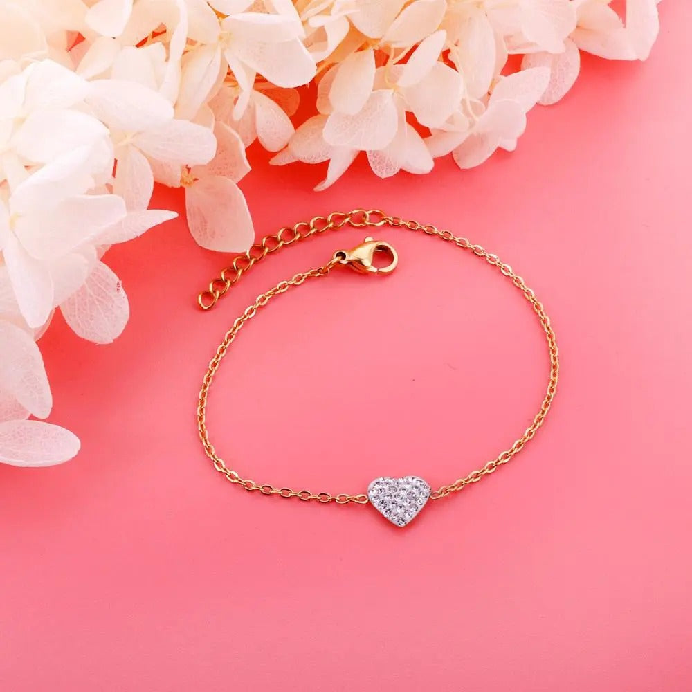Bluey Crystal Heart Bracelet | Waterproof 18k Gold