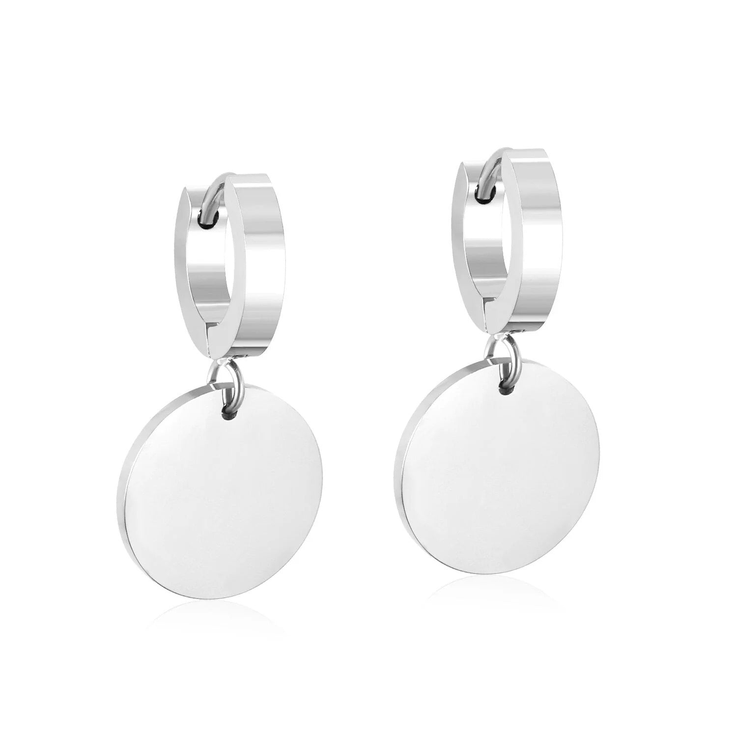 Clementine Disc Drop Hoops | Waterproof Steel Silver