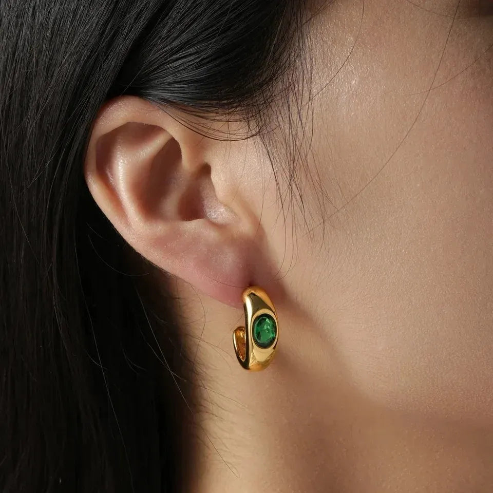 Azure Emerald Green Hoop Earrings | Waterproof 18k Gold