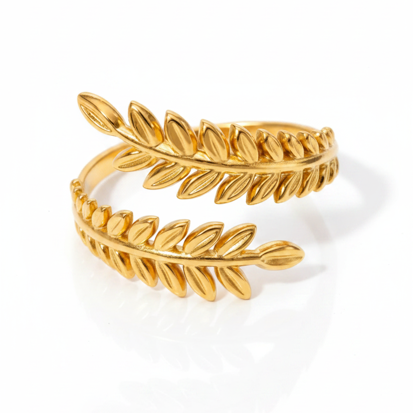 Aviana Leaf Wrap Adjustable Ring | Waterproof 18k Gold & Silver