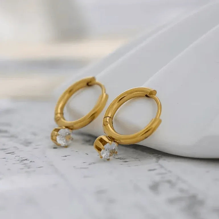 Anaya CZ Drop Hoop Earrings | Waterproof 18k Gold & Silver