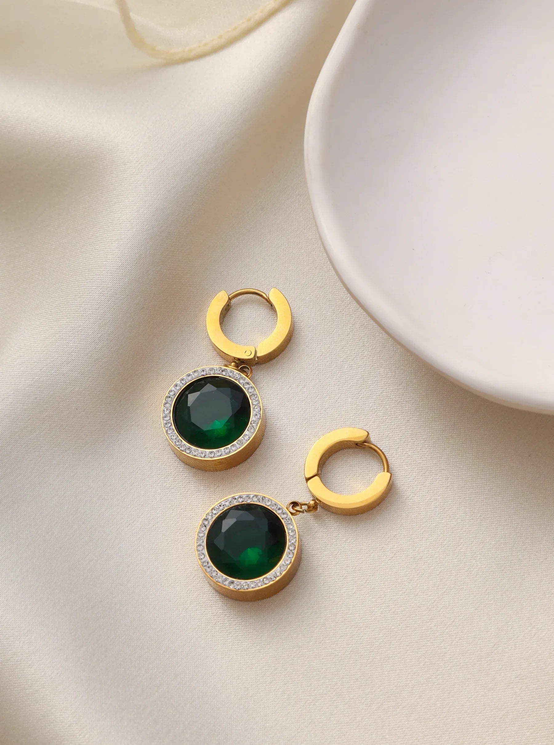 Esmira Emerald Hoop Earrings | Waterproof 18k Gold