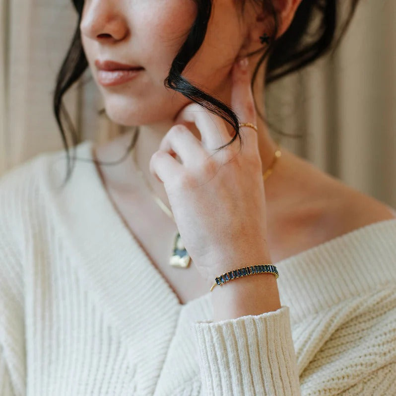 Branna Blue Baguette Sapphire Slider Tennis Bracelet