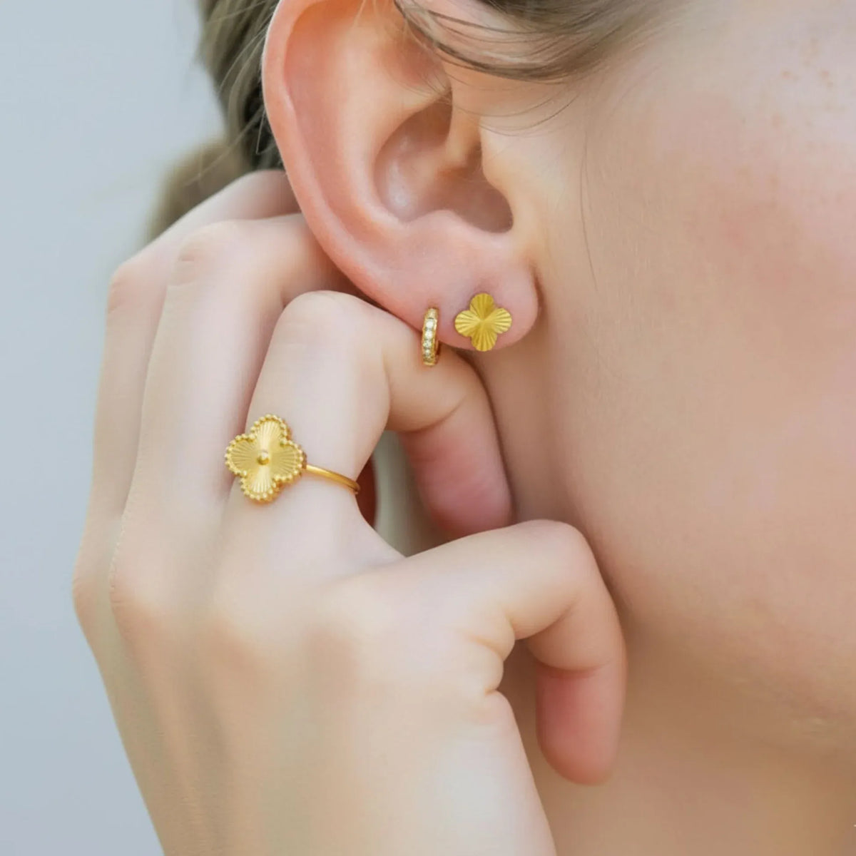 Alora Four-Leaf Gold Clover Adjustable Ring | Waterproof 18k Gold