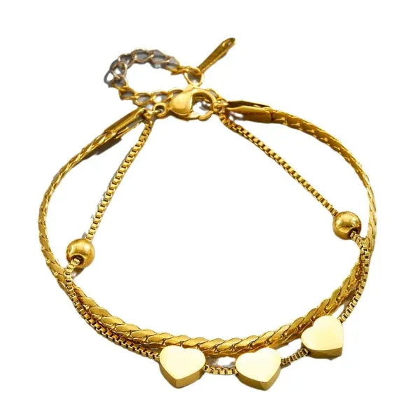 Bayla Heart Trio Double Chain Bracelet | Waterproof 18k Gold