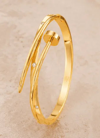 Kiki Crystal Nail Hinged Bangle Bracelet | Waterproof 18k Gold & Silver