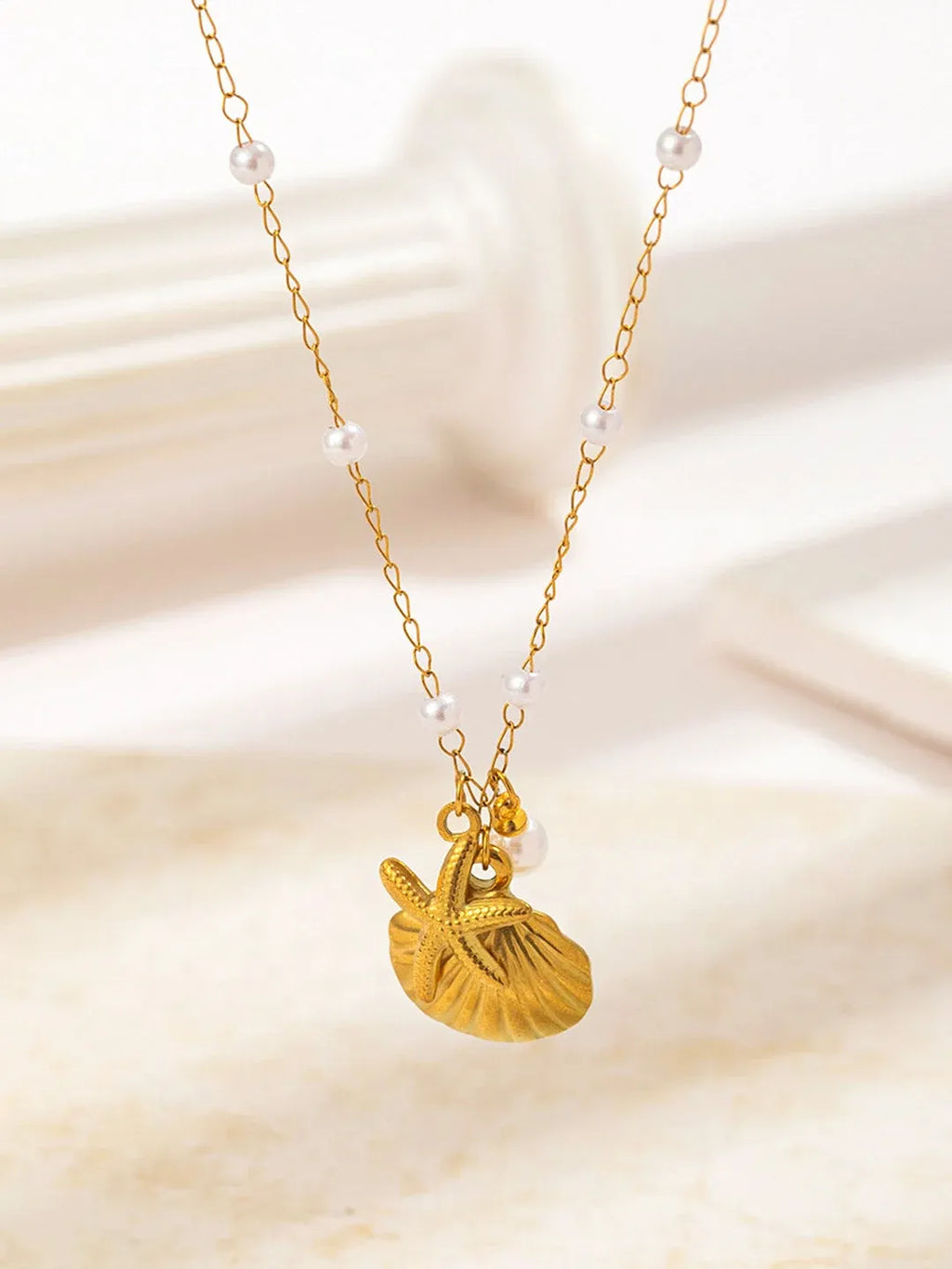 Ava Ocean Charm Pearl Necklace | Waterproof 18k Gold