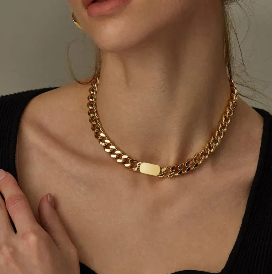 Elarose Linking Chain Bar Necklace | Waterproof 18k Gold