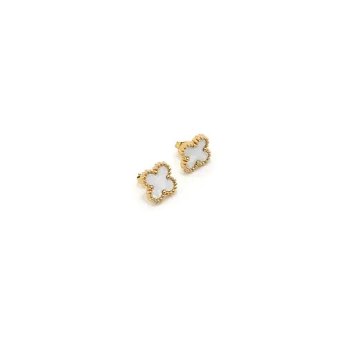 Alora Four-Leaf White Clover Stud Earrings | Waterproof 18k Gold