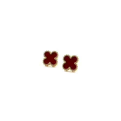 Alora Four-Leaf Red Clover Stud Earrings | Waterproof 18k Gold