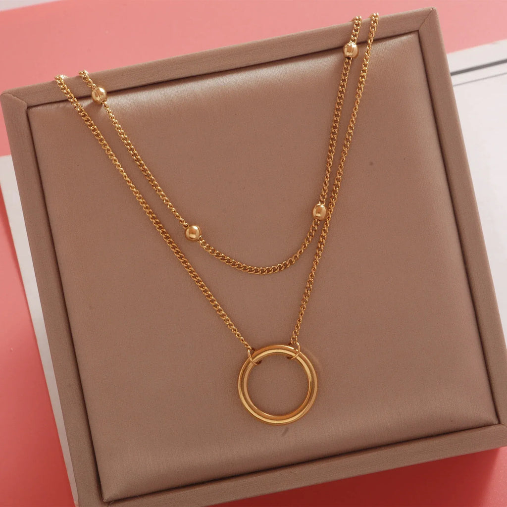 Brami Ring Double Layer Necklace | Waterproof 18k Gold