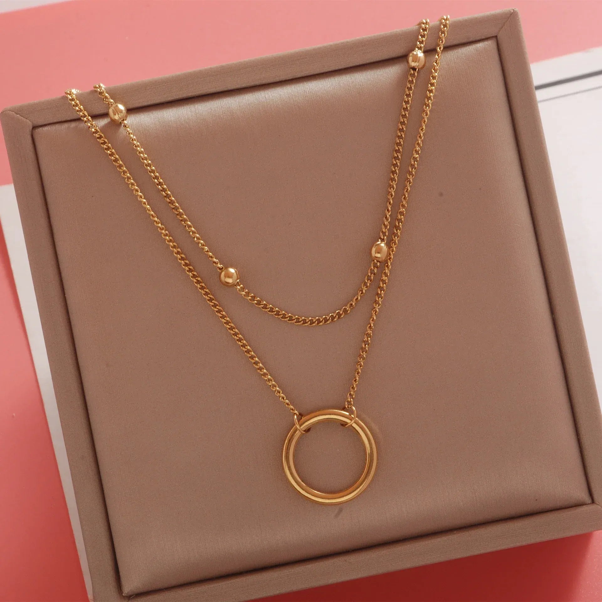 Brami Ring Double Layer Necklace | Waterproof 18k Gold