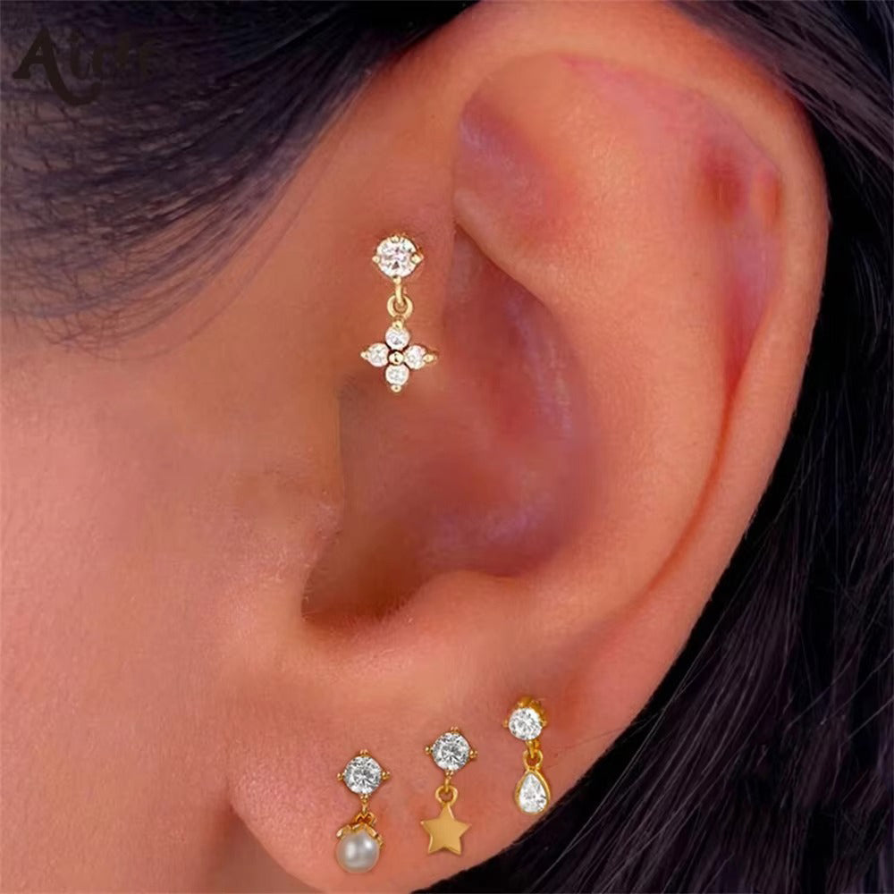 Kiva Crystal & Opal Screw Back Studs with Drop Earrings